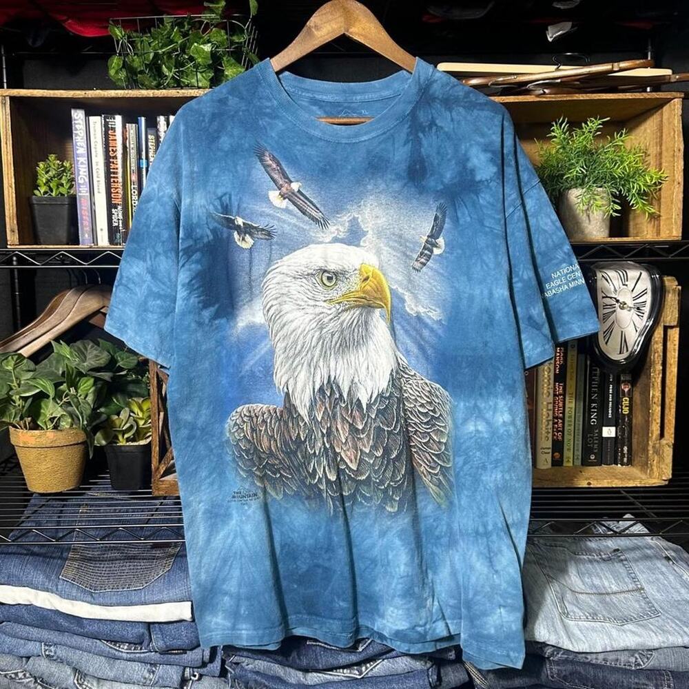 The Mountain Tie-Dye Bald Eagle Tee Shirt Mens XL Blue AOP Nature Animal Print